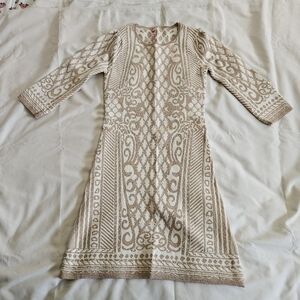 Chic Cream Patterned Women's Turtleneck Sweater